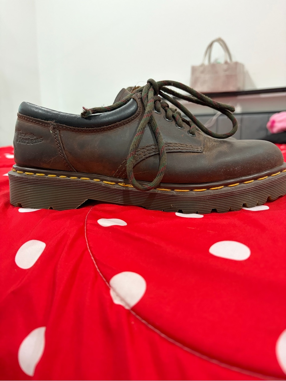 Dr. Martens Brown Leather Lace-Up Derby with Yellow Welt Stitching